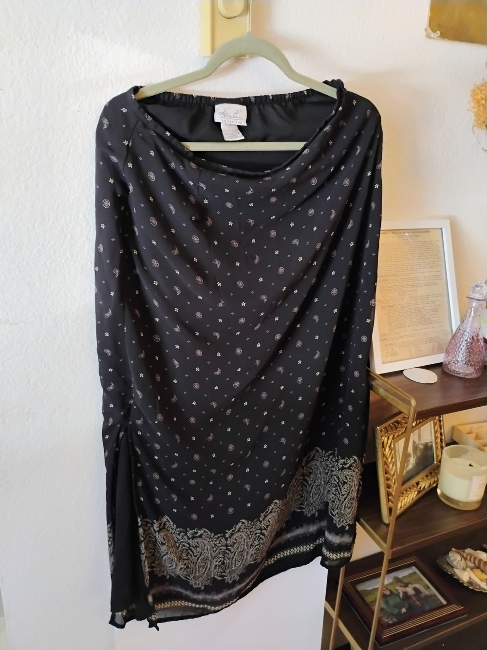 Vintage Kathie Lee Collection Black Paisley Midi Skirt Whimsigoth Size 14